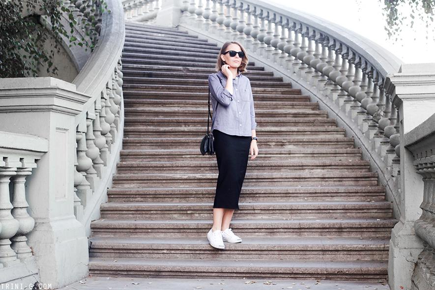 Trini | Isabel Marant midi skirt A.P.C classic shirt