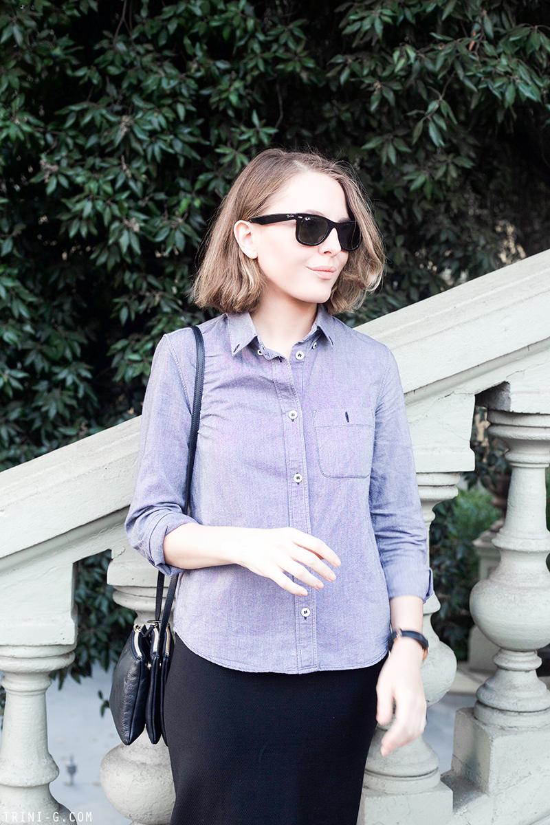 Trini | Isabel Marant midi skirt A.P.C classic shirt