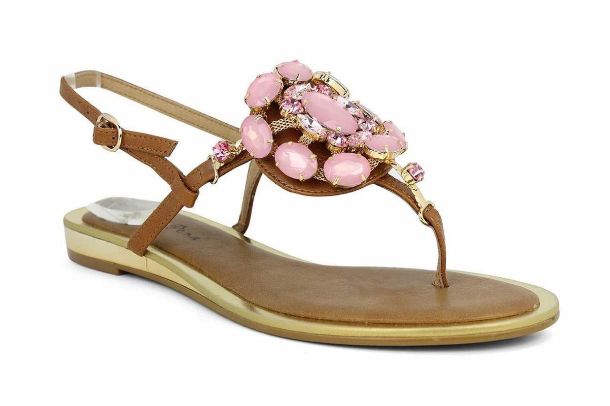 alma en pena - sandalia baja de piedras rosas