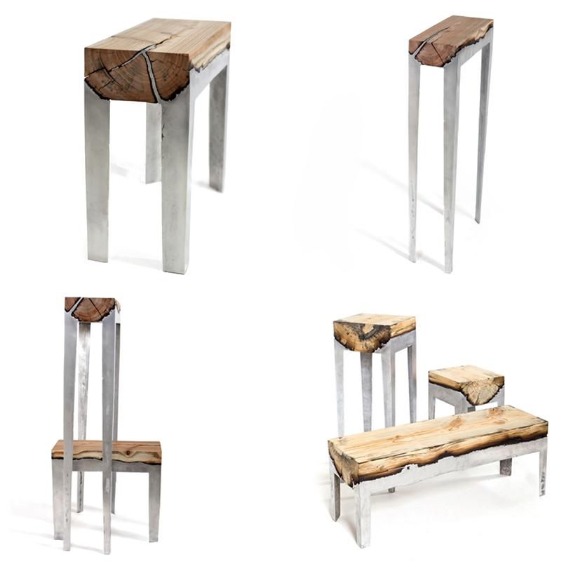 Muebles de troncos y aluminio por Hilla Shamia