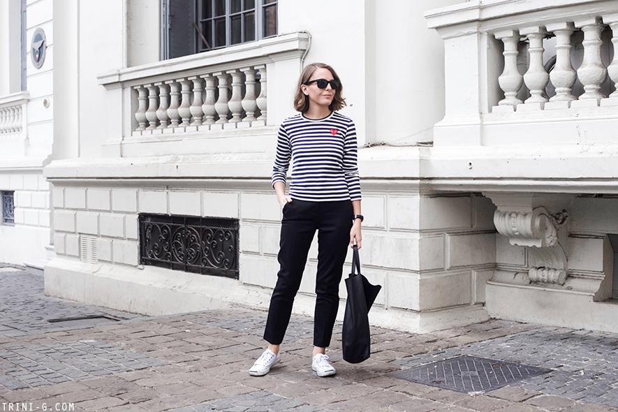 Trini | Comme de Garçons PLAY striped shirt The Kooples pants 