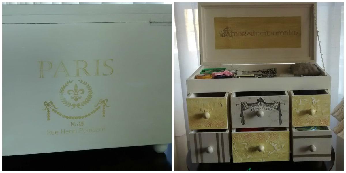 Costurero - vista delantera abierta y trasera