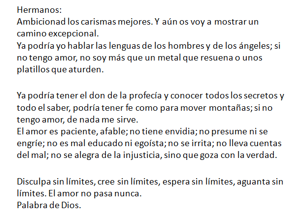 Lectura de la primera carta del apóstol San Pablo a los Corintios