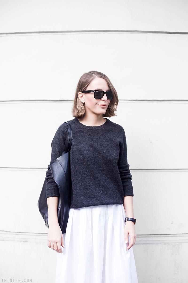 Trini | Equipment Sloane sweater MaxMara white midi skirt