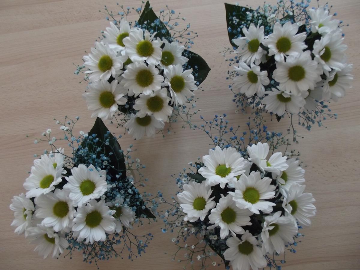 Centro de mesa de margaritas y paniculata azul