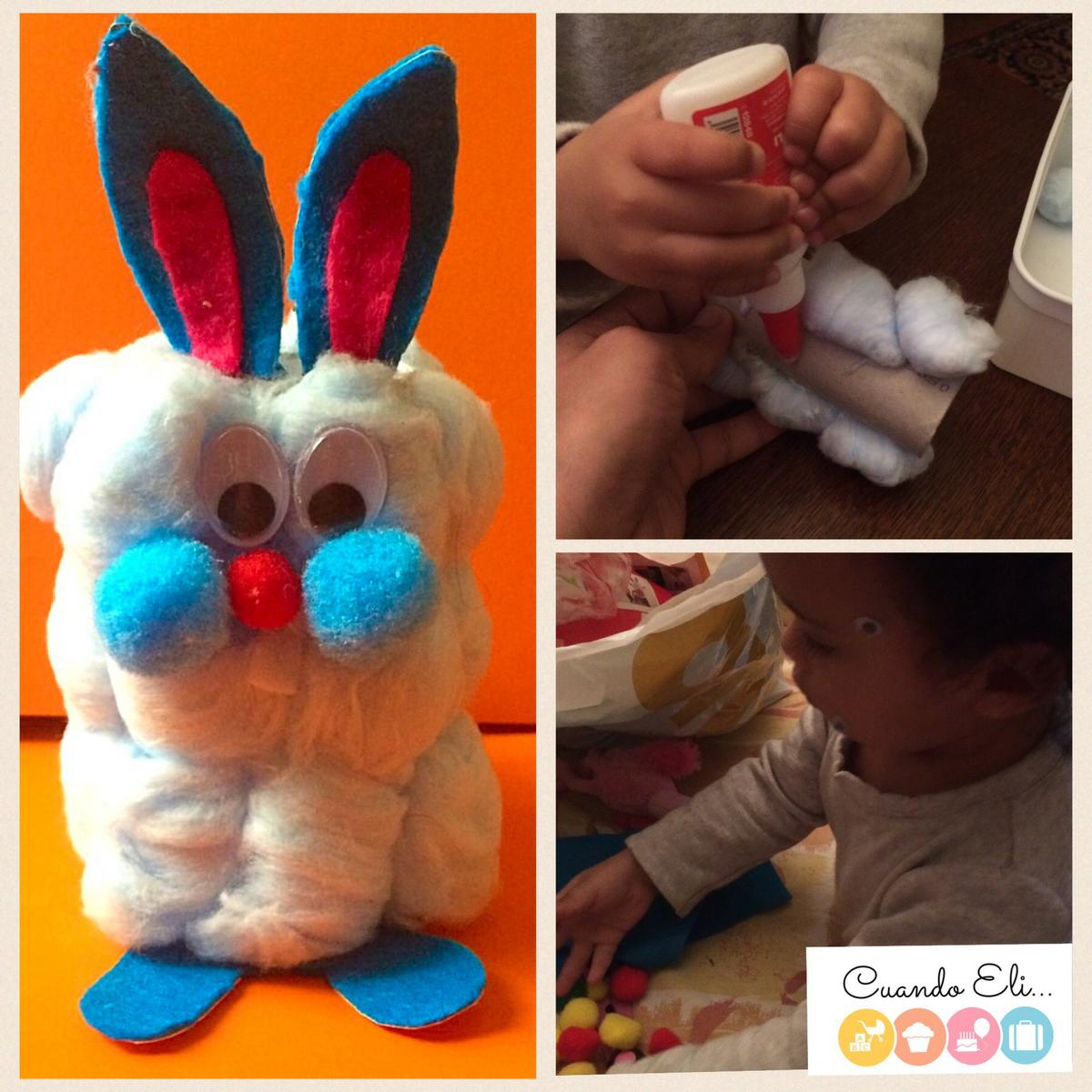 conejito de tubo de cartón y algodón