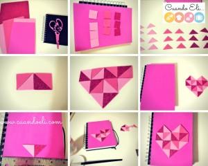 Libreta decorada con corazón geométrico paso a paso