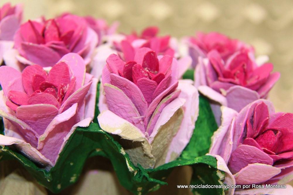 Flores rosas con hueveras de cartón - egg carton flowers - RECICLADO  CREATIVO por Rosa Montesa