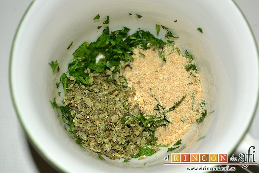 Cochifrito con papas brutas, añadimos una cucharadita de orégano y otra cucharadita de mostaza en polvo