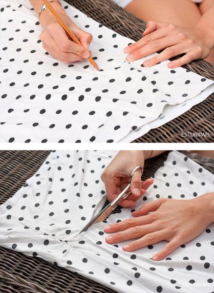DIY. Tutorial. Paso a paso reciclar una camiseta vieja. camiseta con nudo lateral