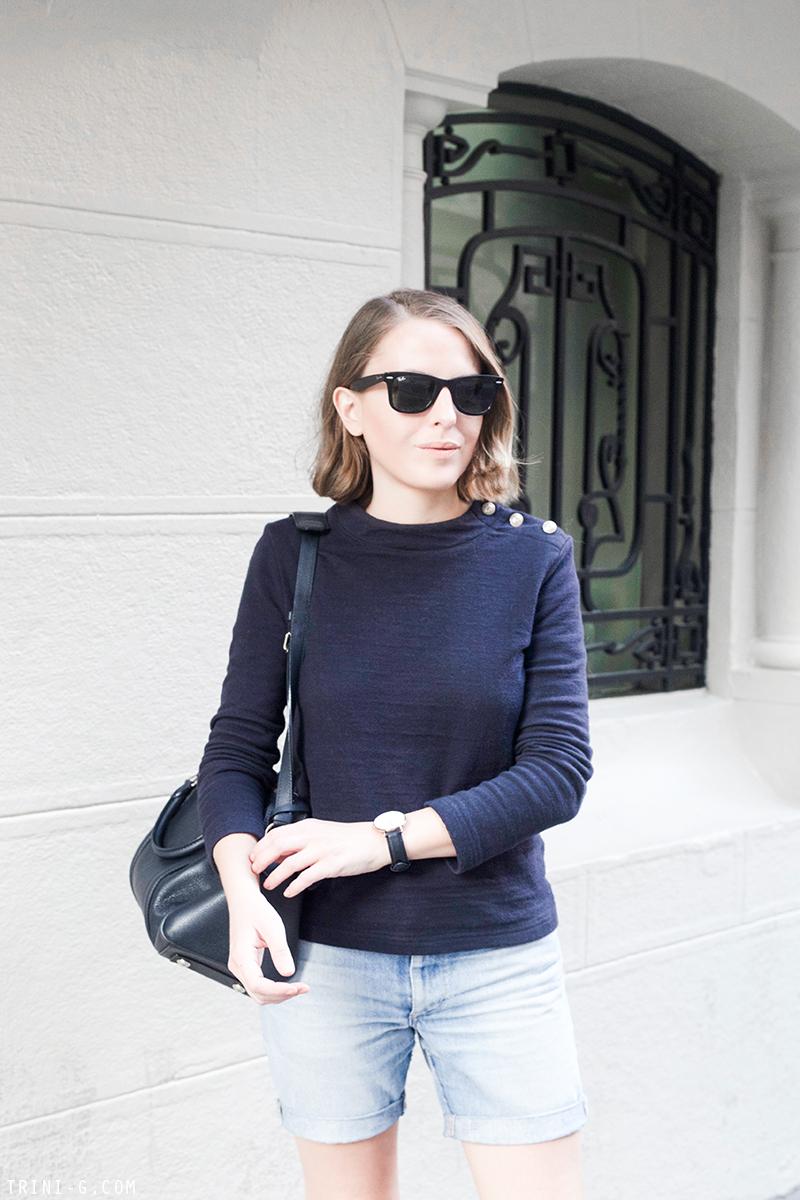 Trini | Lee denim shorts Petit Bateau sailor top