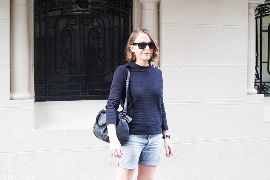 Trini | Lee denim shorts Petit Bateau sailor top