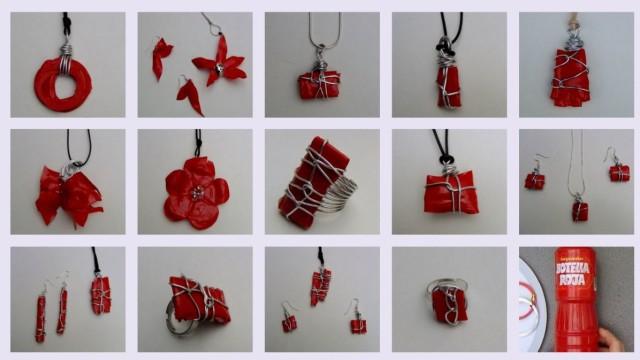 Bisutería, pendientes y colgantes con botellas de plástico
