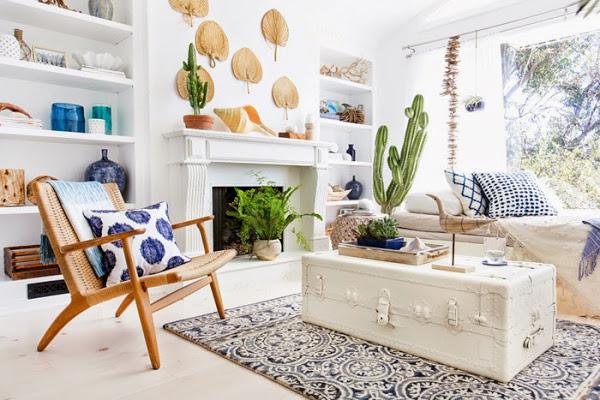 Decorar el salón en azul y blanco
