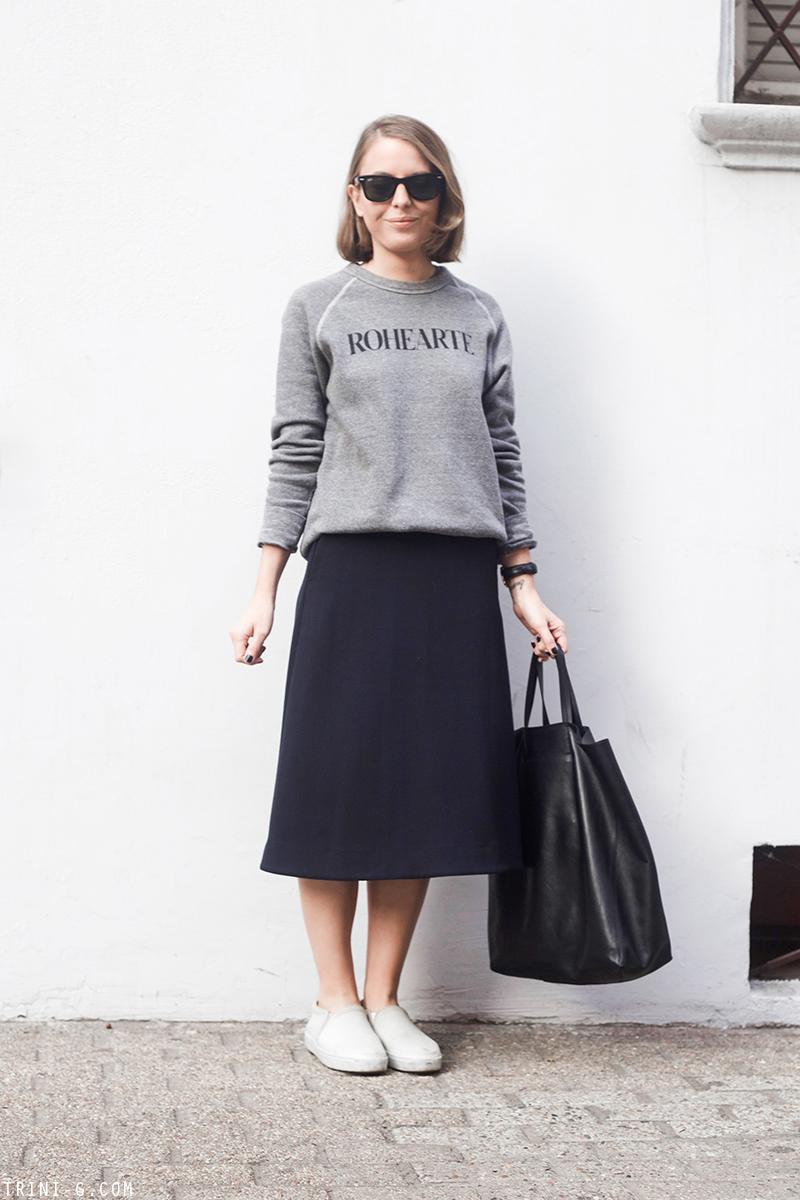 Trini | COS navy midi skirt Rodarte sweatshirt