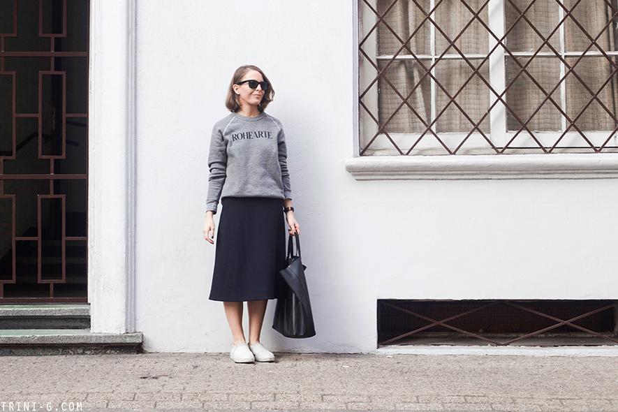 Trini | COS navy midi skirt Rodarte sweatshirt