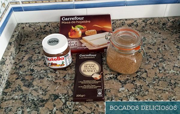 ingredientes palmeron de nutella y chocolate blanco