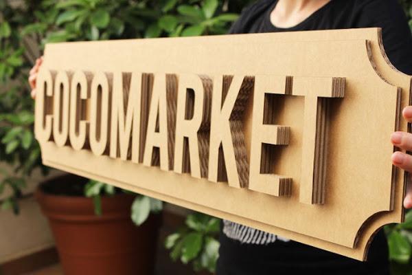 cocomarket, letrero carton, letras carton, mercado ecologico, sostenible, reciclaje, talleres, madrid