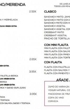Menús Desayuno y Merienda