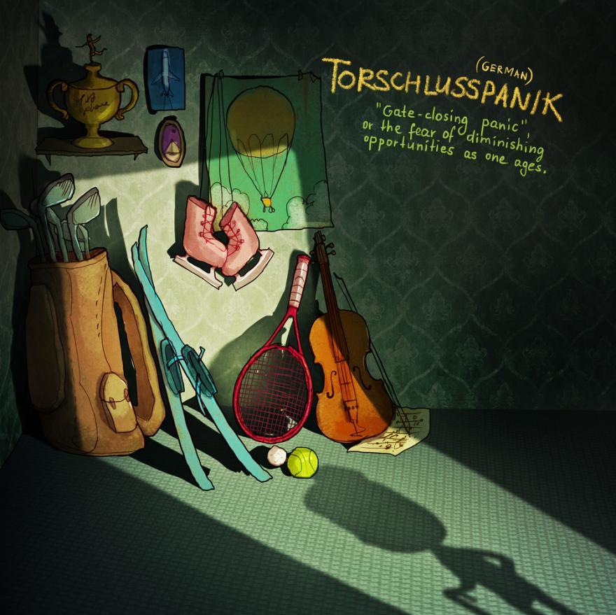 En alemán, hace referencia al "miedo a la disminución de oportunidades a medida que se envejece". Por ejemplo, si tienes miedo a que dentro de unos años no podrás patinar con tanta soltura como ahora, o a que una lesión te impida seguir jugando a baloncesto, eres víctima del Torschlusspanik. 