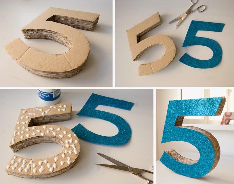 Diy número 5 en 3d con cartón para cumpleaños Frozen3