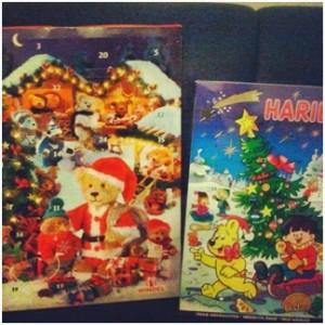 Calendario de chocolate (izquierda), calendario de Haribo (derecha)