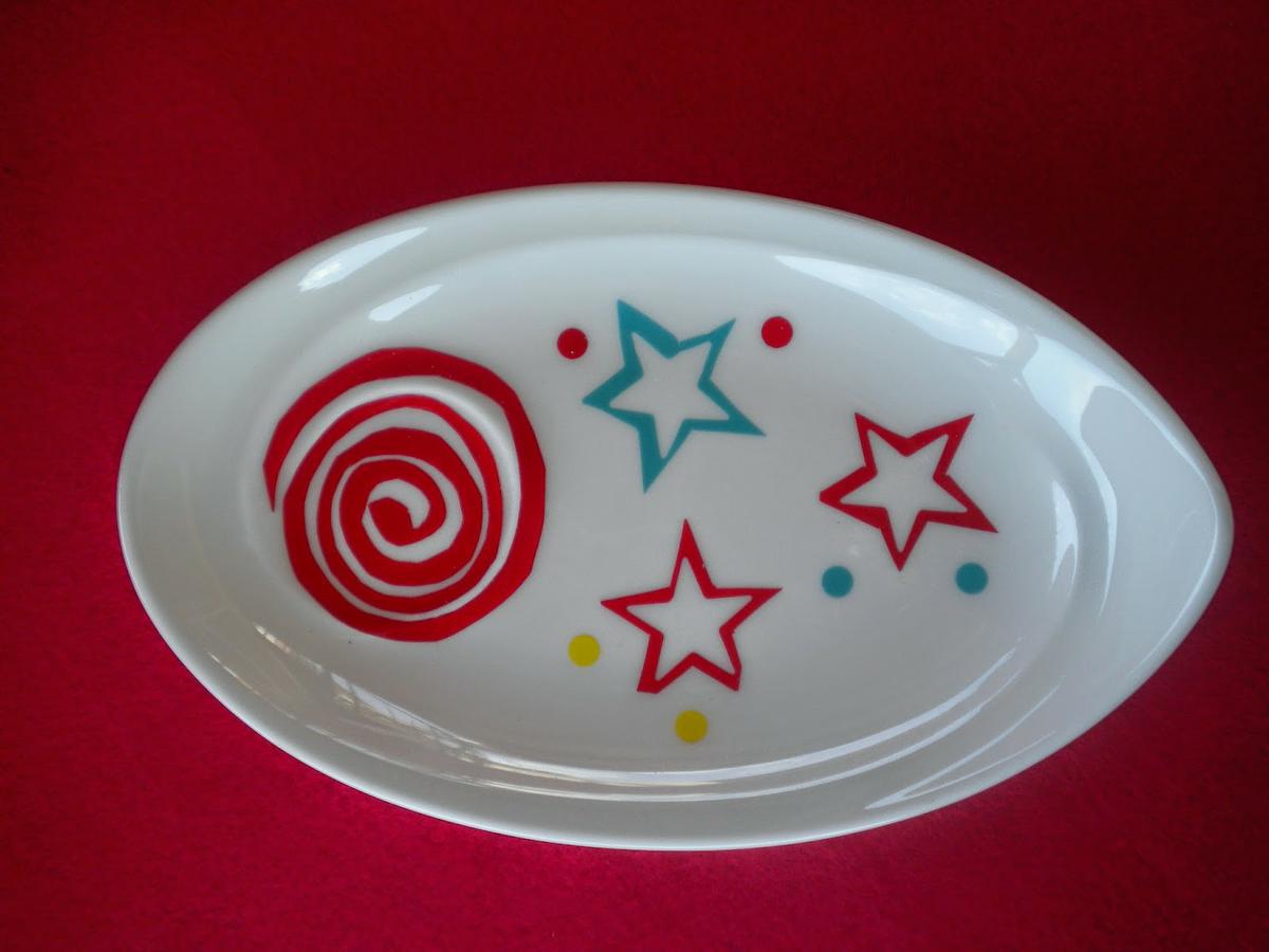 Manualidades Caseras Inma_ calcas cerámicas con espirales y estrellas en porcelana
