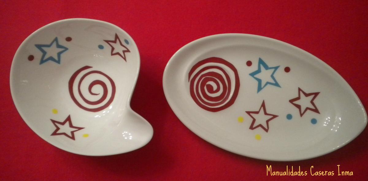 Manualidades Caseras Inma_ calcas cerámicas con puntos y estrellas en porcelana