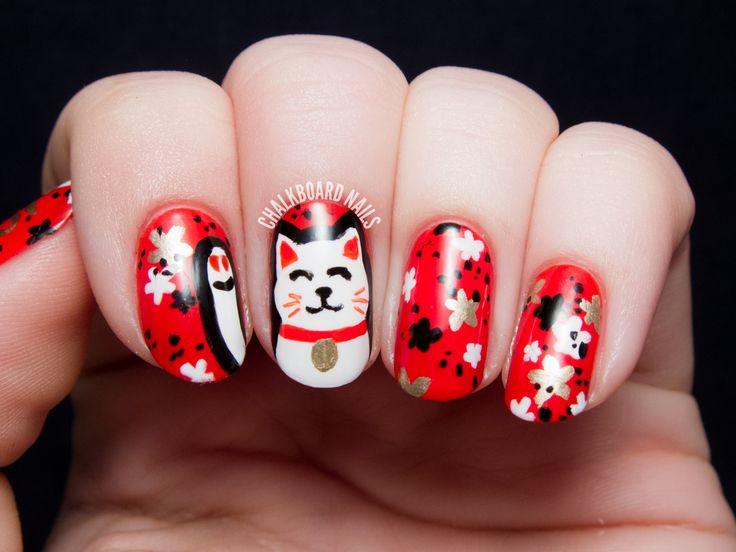 Gato japones decorado en uñas