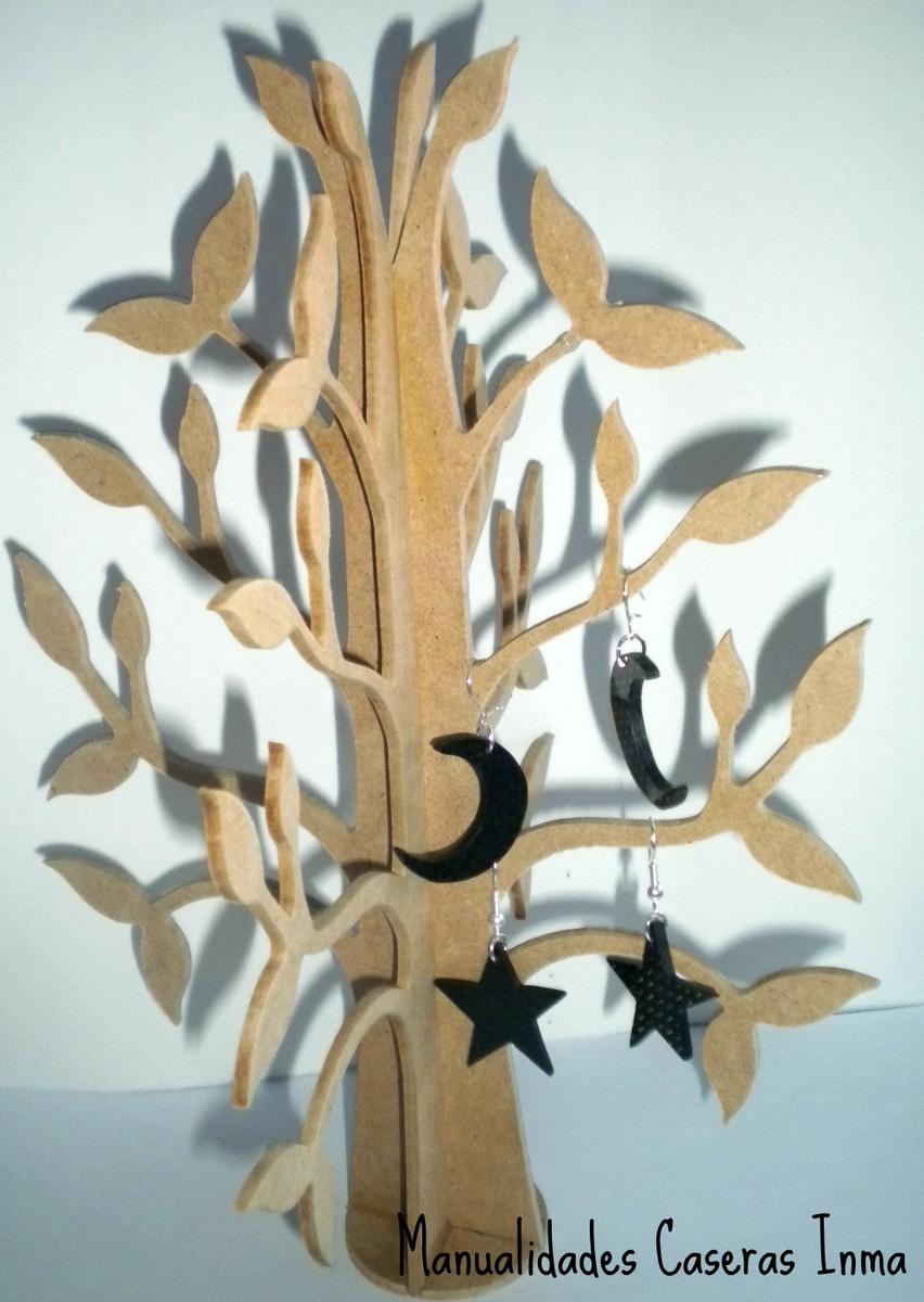 Manualidades Caseras Inma_ pendientes fibra de carbono estrella y luna