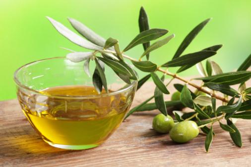 Olive oil with olive branch