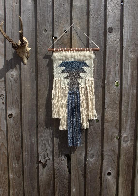 Bold blue ombré woven wall hanging tapestry / geometric fiber art weaving / hand made / interior décor