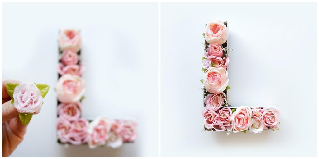 letra grande de carton y flores