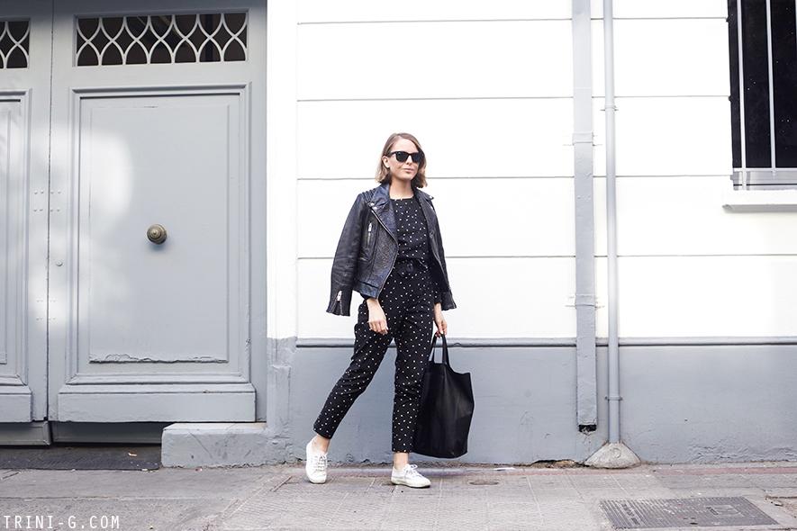 Trini | A.P.C polka dots overalls Superga white sneakers