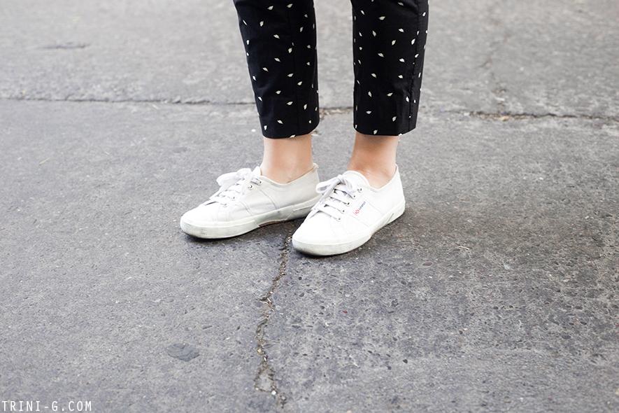 Trini | A.P.C polka dots overalls Superga white sneakers