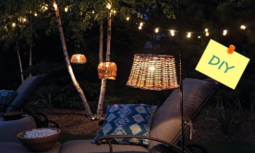 Lámparas recicladas con cestos para decoración de exteriores 1