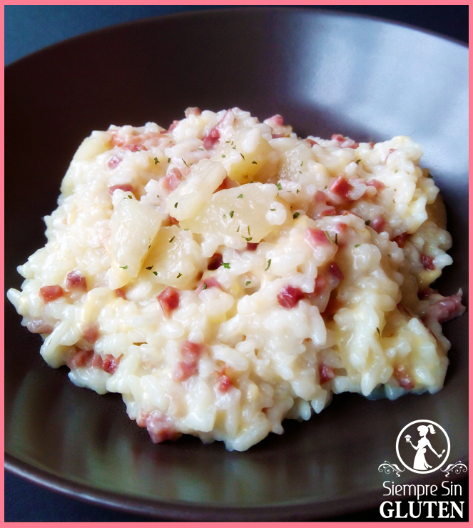 Risotto con pera y jamón (Sin Gluten, Sin Huevo, Sin Lácteos)