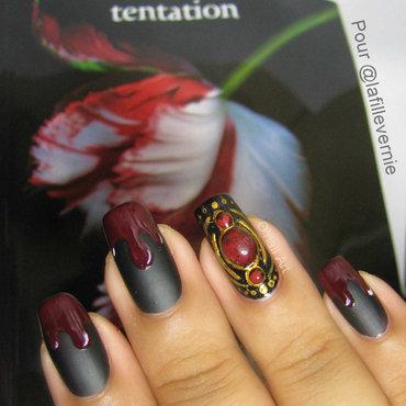 diseño rojo y negro con piedras - uñas