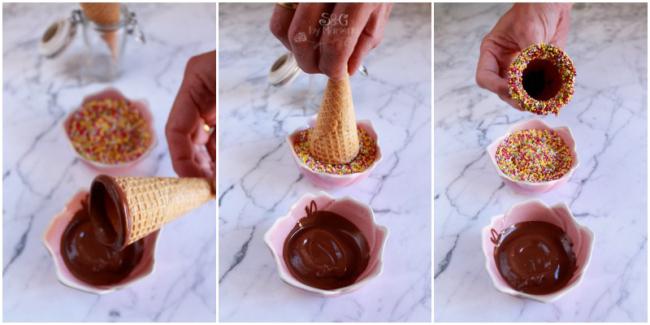 Cucuruchos de chocolate, helado de chocolate, Manu el Chef receta helado, Sweets and Gifts, helados, crema chocolate, helados de verano, recetas para niños, anisetes, decoración con chocolate