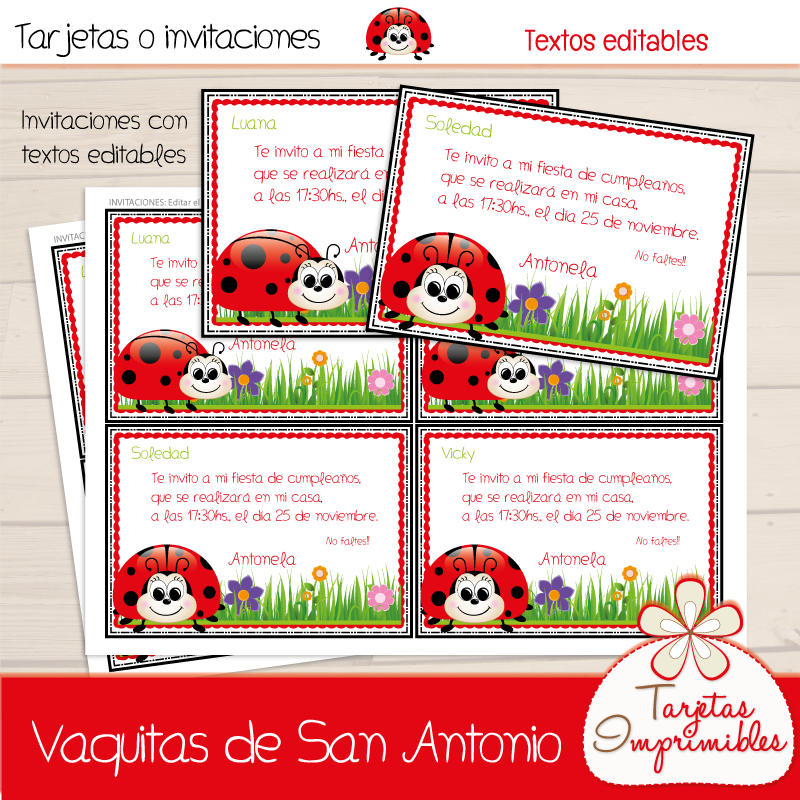Tarjetas de invitación Vaquitas de san Antonio