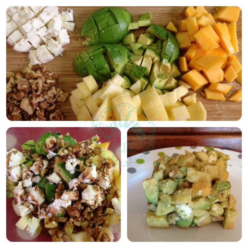 ensalada frutas tropicales y queso de cabra