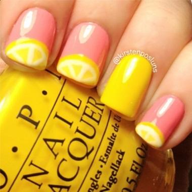 uñas cortas diseño amarillo