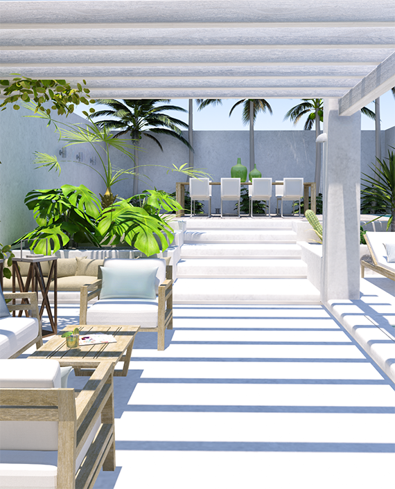 Un patio contemporáneo de aire tropical | Decoración