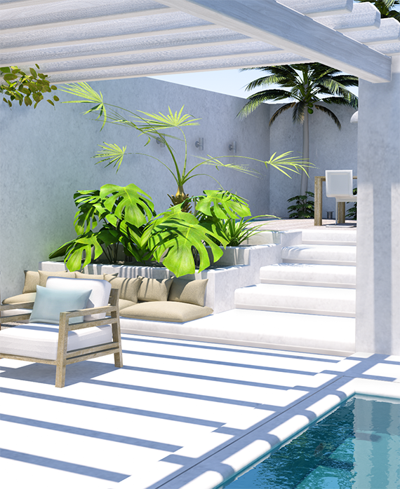 Un patio contemporáneo de aire tropical | Decoración