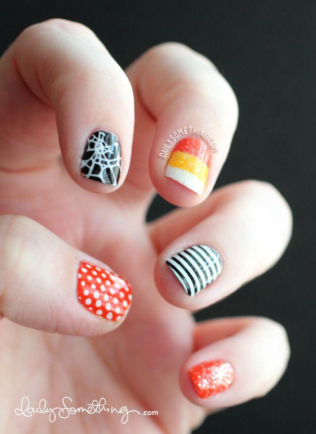 uñas decoradas de rojo y negro para niñas