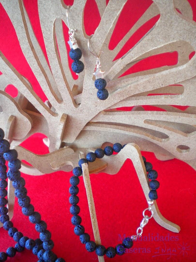 Manualidades Caseras Inma_ pulsera pendientes collar de piedra volcánica negra 