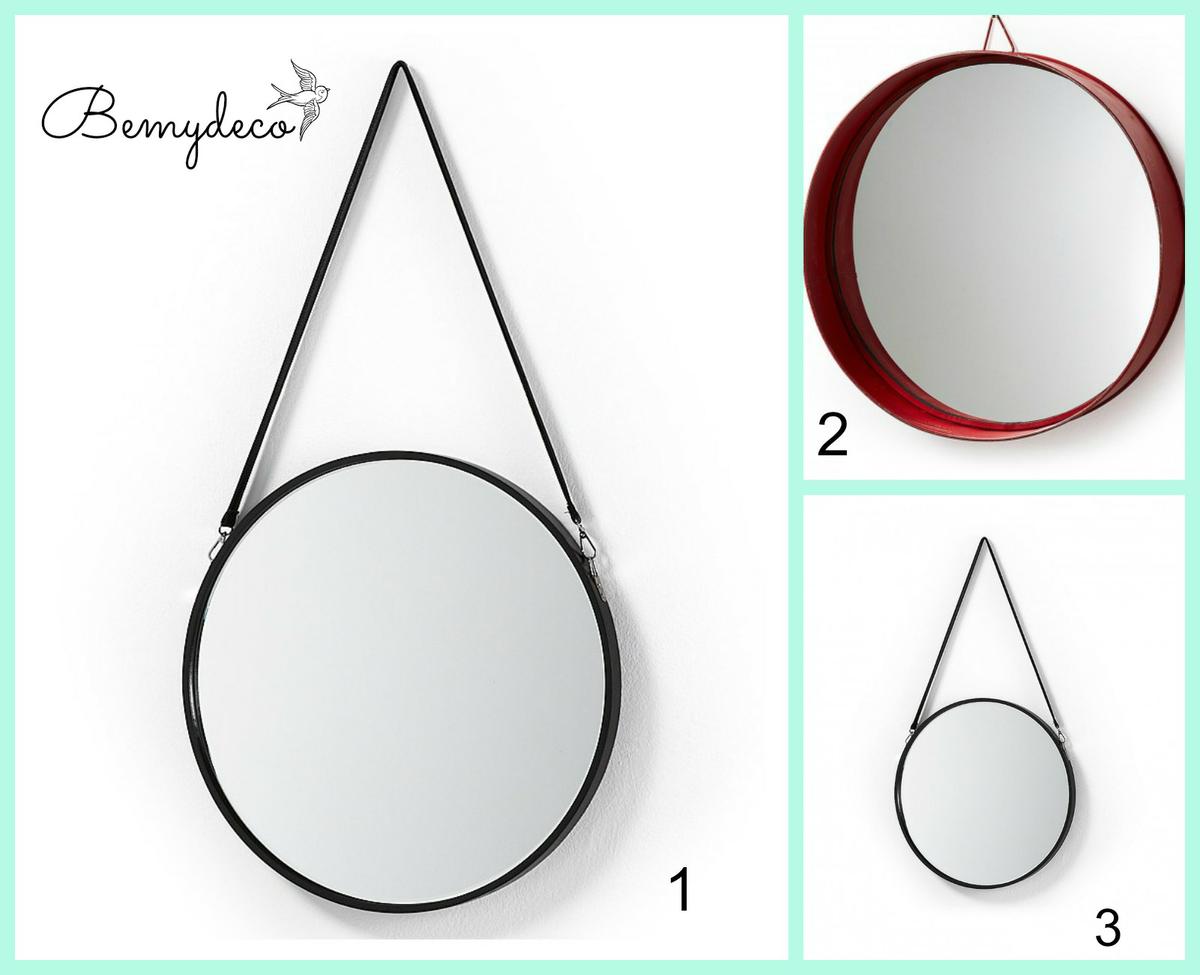 Espejos redondos con asa de piel