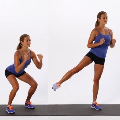 Sentadilla básica con elevación lateral de pierna