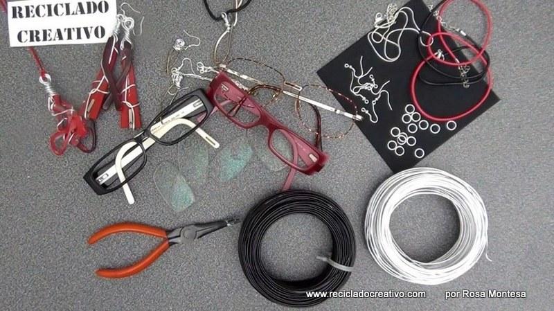 Bisutería con gafas recicladas. Pendientes y colgante con los cristales de gafas viejas