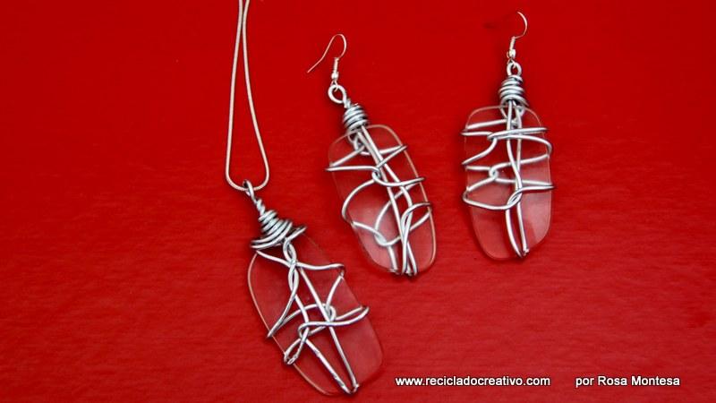 Bisutería con gafas recicladas. Pendientes y colgante con los cristales de gafas viejas